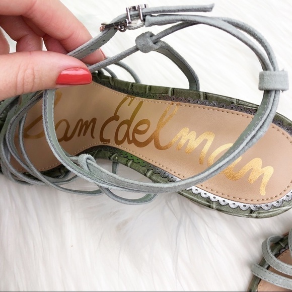 New Sam Edelman Daffodil Sandals in Seafoam Mineral Green Croc Embossed Leather - Picture 8 of 15